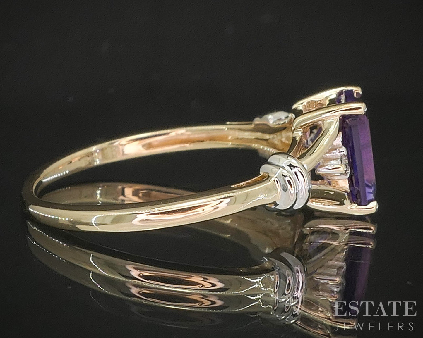 14k Yellow Gold Emerald Natural Amethyst & Diamond Ladies Ring 2.6g p18179b