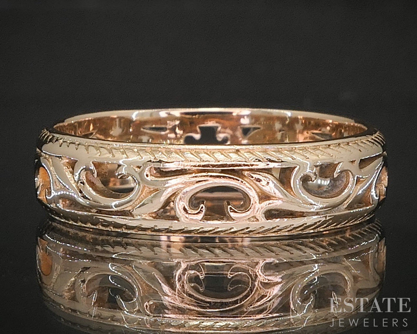 Antique 14k Yellow Gold 6mm Open Scroll Mens Wedding Band 5g p18187b