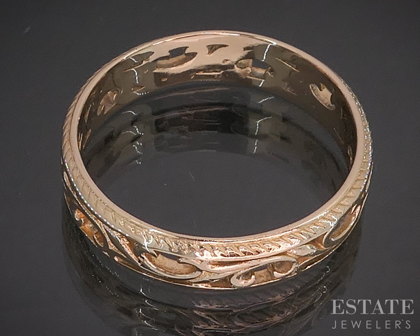 Antique 14k Yellow Gold 6mm Open Scroll Mens Wedding Band 5g p18187b