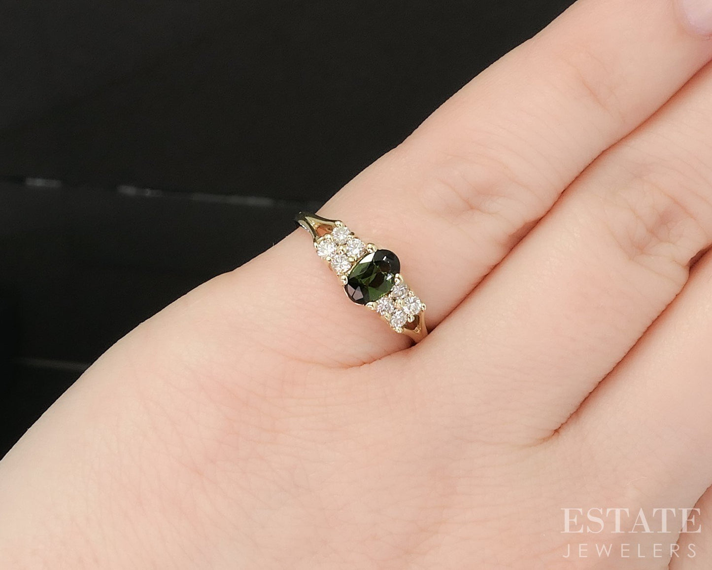 14k Yellow Gold Natural Green Tourmaline & Diamond Ladies Ring 1.9g p18188b