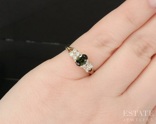 14k Yellow Gold Natural Green Tourmaline & Diamond Ladies Ring 1.9g p18188b