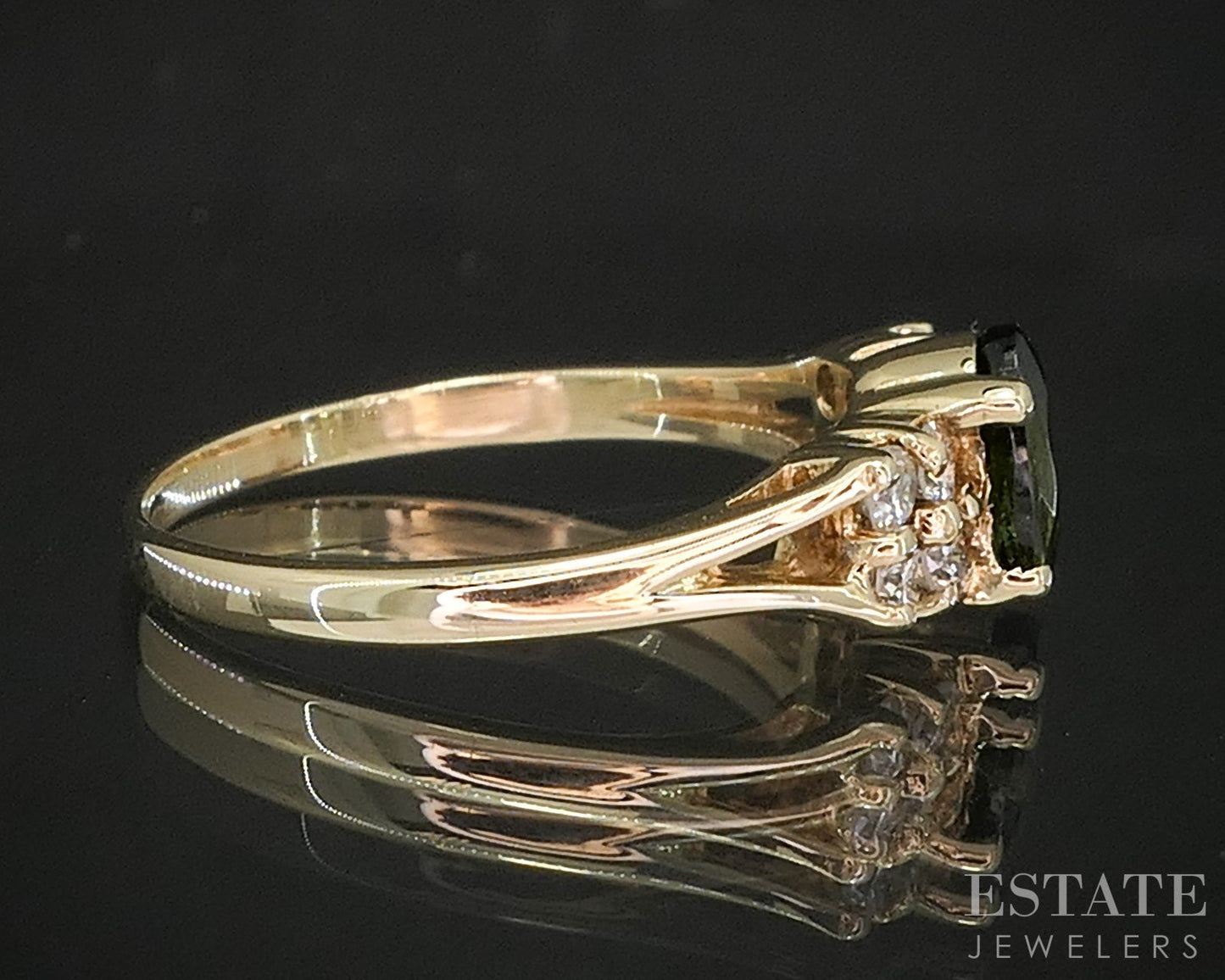 14k Yellow Gold Natural Green Tourmaline & Diamond Ladies Ring 1.9g p18188b