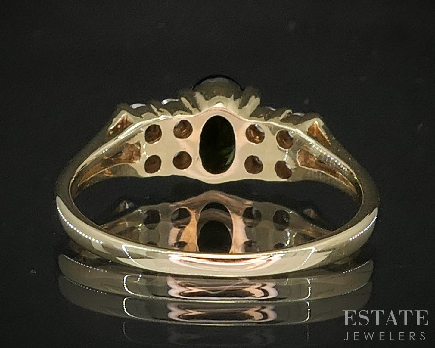 14k Yellow Gold Natural Green Tourmaline & Diamond Ladies Ring 1.9g p18188b