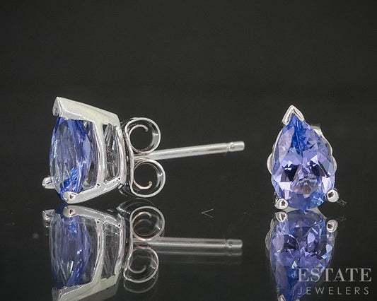 14k White Gold Pear Natural Tanzanite Stud Earrings 0.8g p18190b