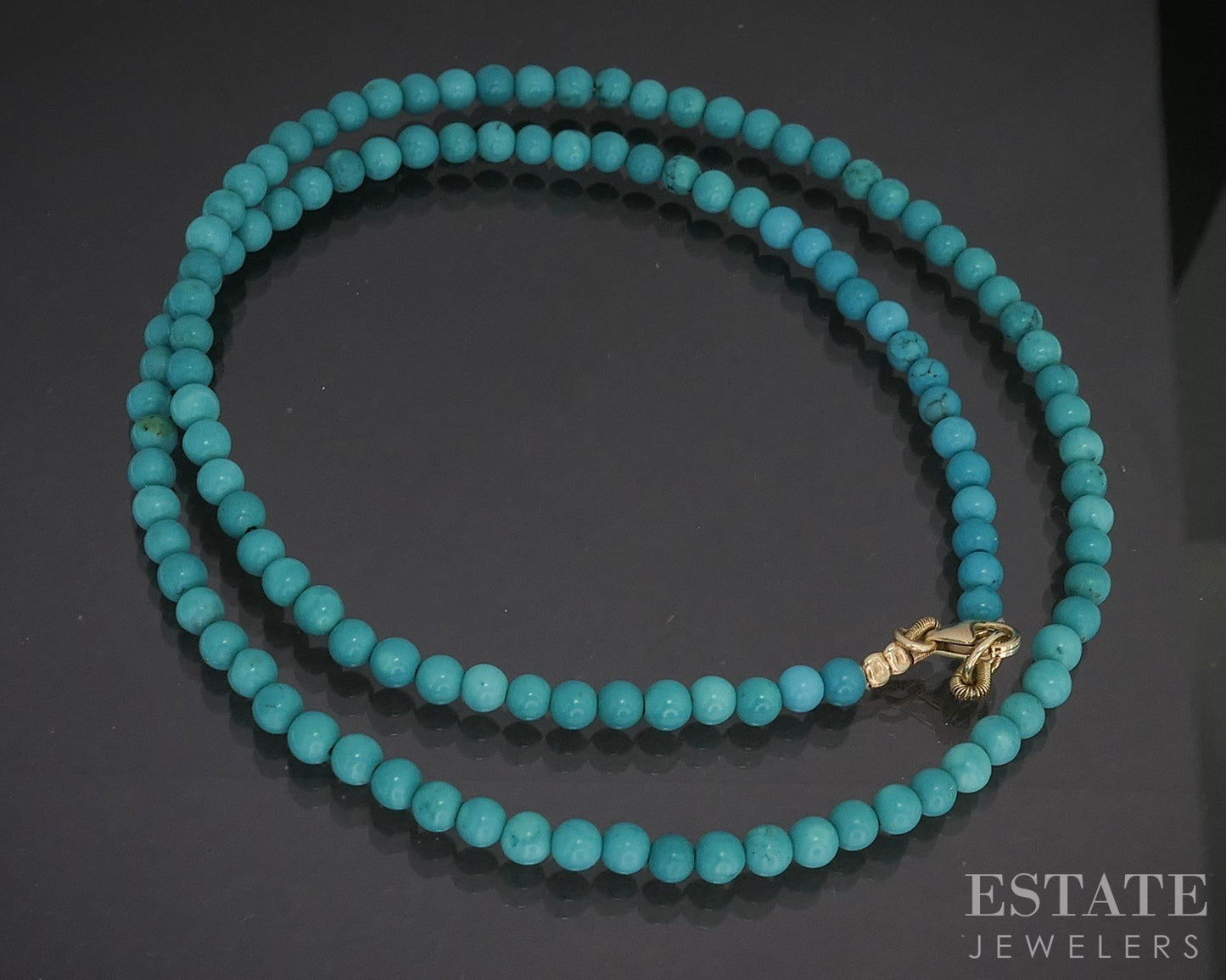 14k Yellow Gold 3.4mm Natural Turquoise Beaded Necklace 7.6g 16.5"L p18193b