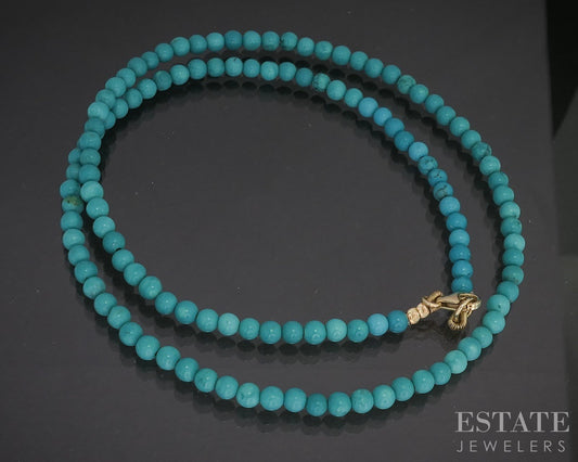 14k Yellow Gold 3.4mm Natural Turquoise Beaded Necklace 7.6g 16.5"L p18193b