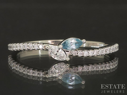 14k White Gold Natural Blue Topaz & Diamond Ladies Band Ring 1.8g p18199b