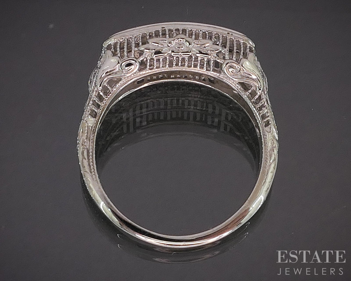 Antique 18k White Gold Natural .12ctw Diamond Filigree Band Ring 2.9g p18269b