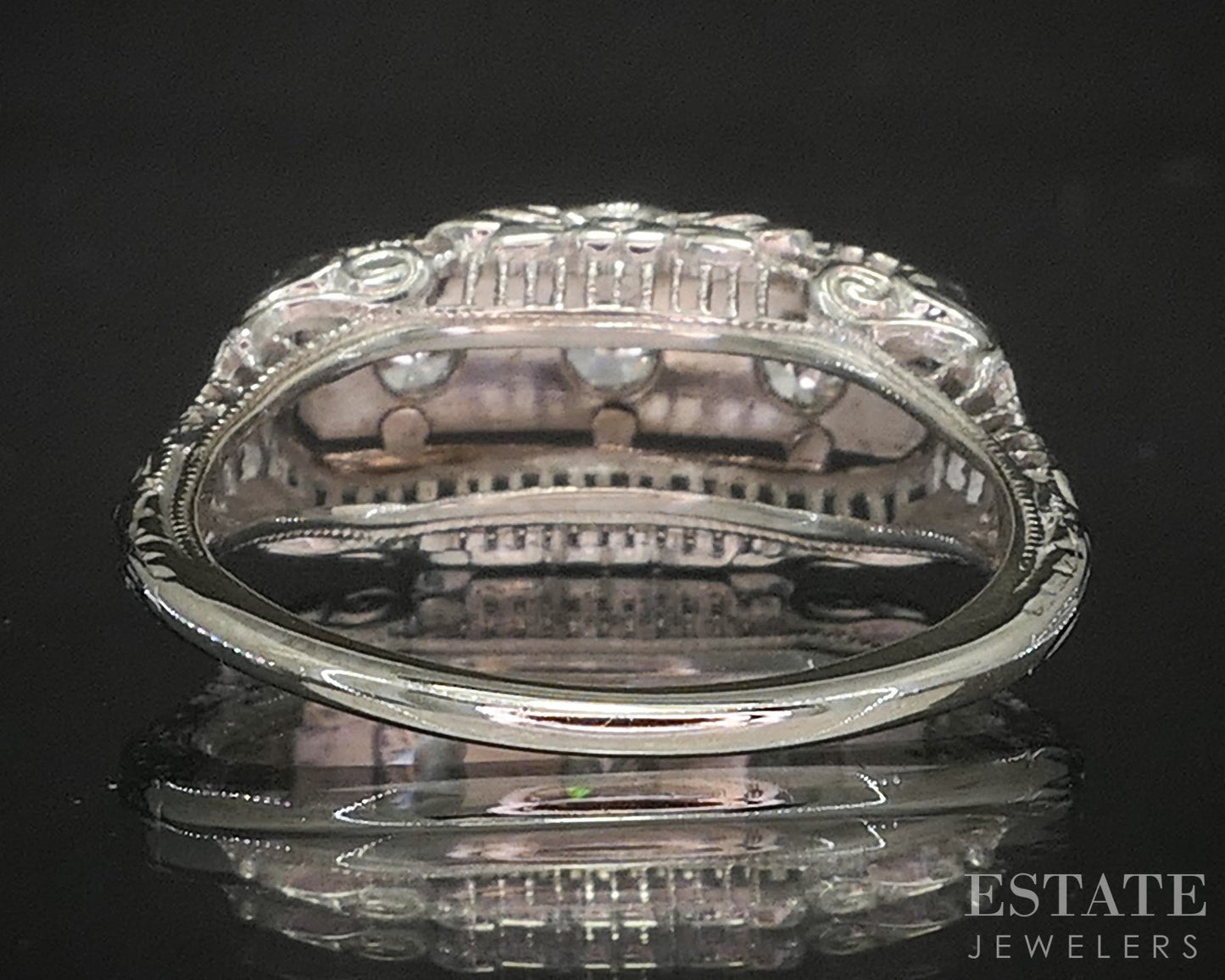 Antique 18k White Gold Natural .12ctw Diamond Filigree Band Ring 2.9g p18269b