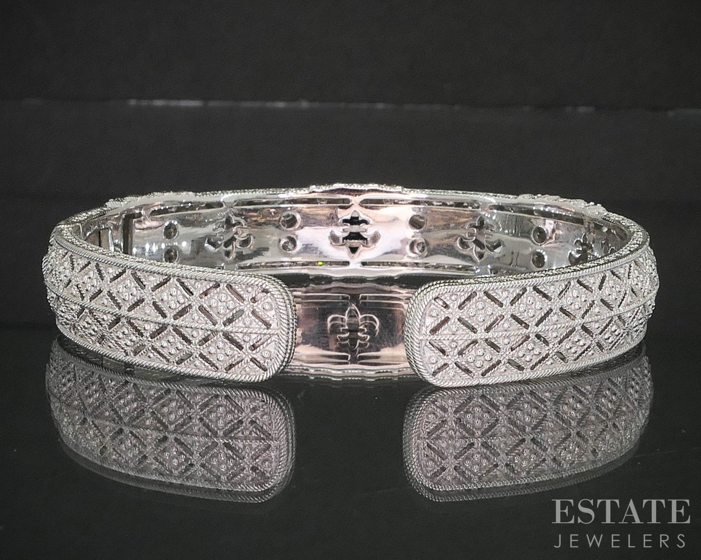 Sterling Judith Ripka Sapphire & CZ Cable Hinged Cuff Bracelet 36.6g p18289