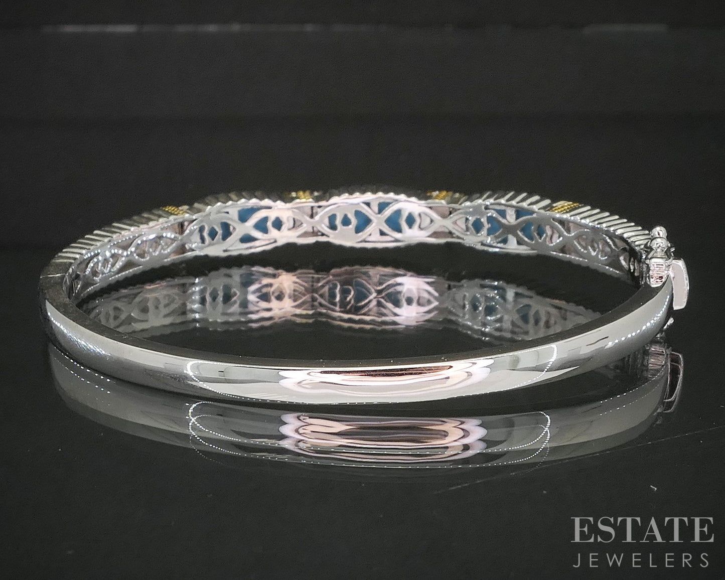 Sterling Silver Turquoise & Diamond Hinged Bangle Bracelet 22.9g p18296