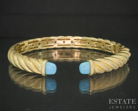 Sterling Silver Judith Ripka Turquoise Cable Cuff Bracelet 25.5g p18297