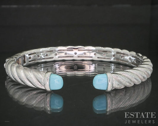 Sterling Silver Judith Ripka Turquoise Cable Cuff Bracelet 24.8g p18301