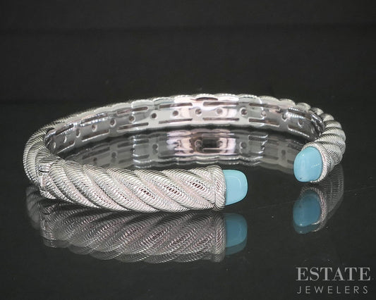 Sterling Silver Judith Ripka Turquoise Cable Cuff Bracelet 24.8g p18301
