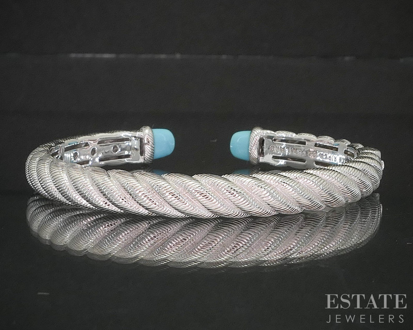 Sterling Silver Judith Ripka Turquoise Cable Cuff Bracelet 24.8g p18301