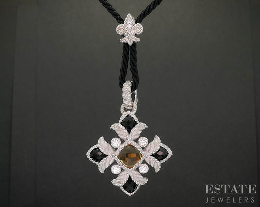 Sterling Judith Ripka Citrine Onyx CZ Cross Felt Necklace 23g 18"L p18304