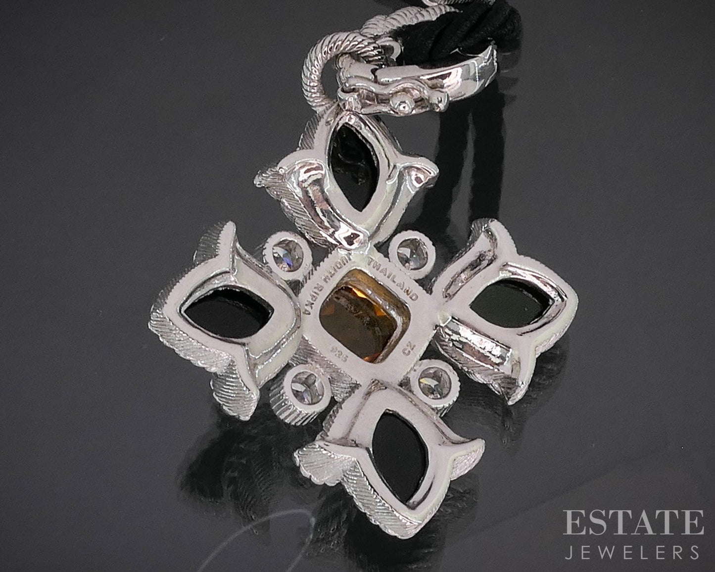 Sterling Judith Ripka Citrine Onyx CZ Cross Felt Necklace 23g 18"L p18304