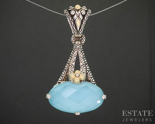 18k & Sterling Barbara Bixby Turquoise Doublet Ladies Pendant 8.6g p18348