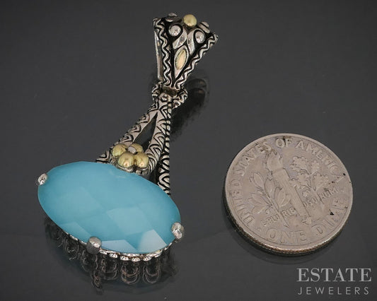 18k & Sterling Barbara Bixby Turquoise Doublet Ladies Pendant 8.6g p18348
