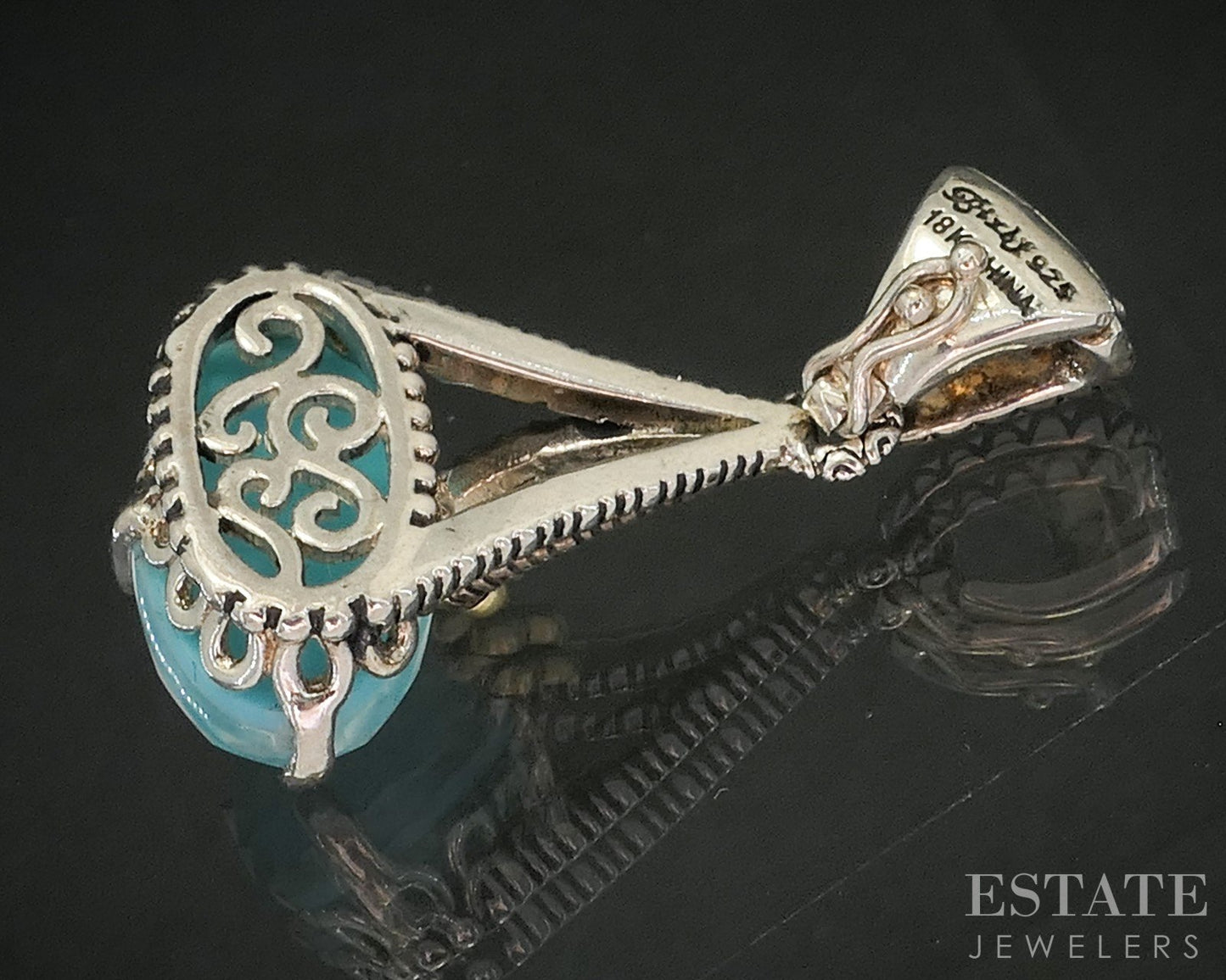 18k & Sterling Barbara Bixby Turquoise Doublet Ladies Pendant 8.6g p18348