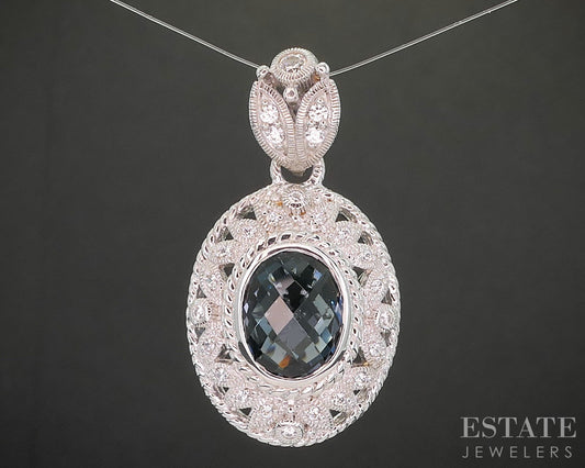 Sterling Silver Judith Ripka London Blue Topaz & CZ Pendant 11.5g p18354