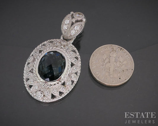 Sterling Silver Judith Ripka London Blue Topaz & CZ Pendant 11.5g p18354