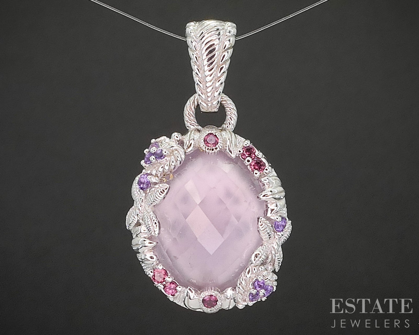 Sterling Silver Judith Ripka Pink Quartz Doublet Pendant 12.5g p18355