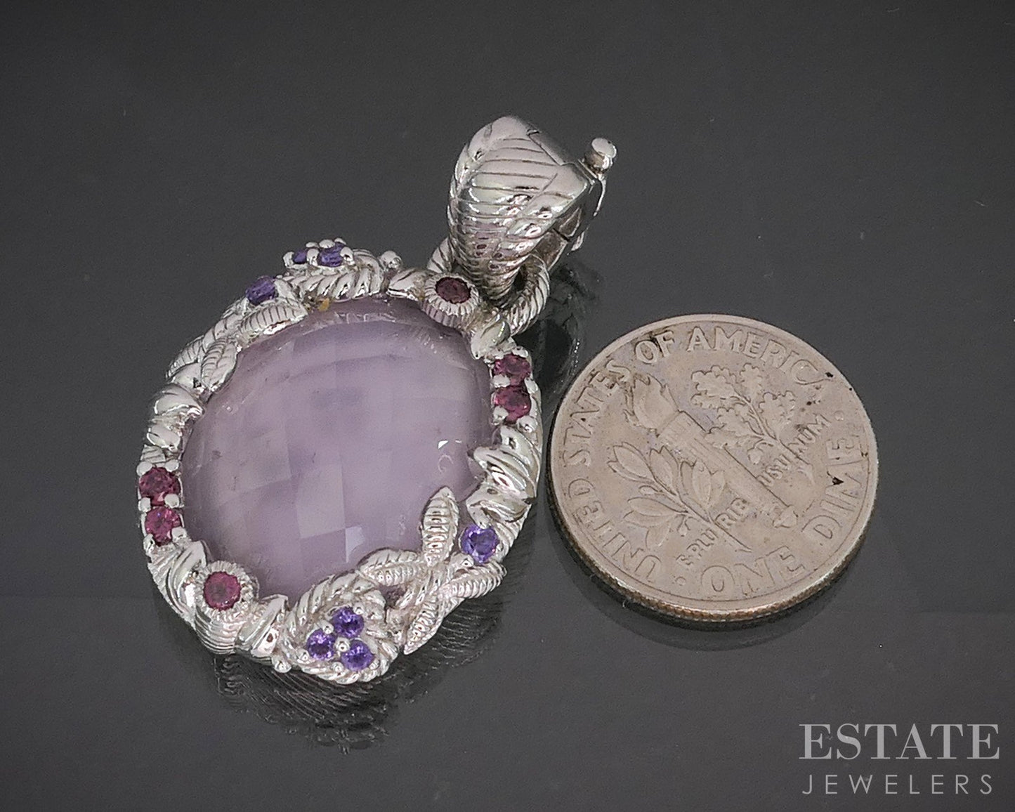 Sterling Silver Judith Ripka Pink Quartz Doublet Pendant 12.5g p18355