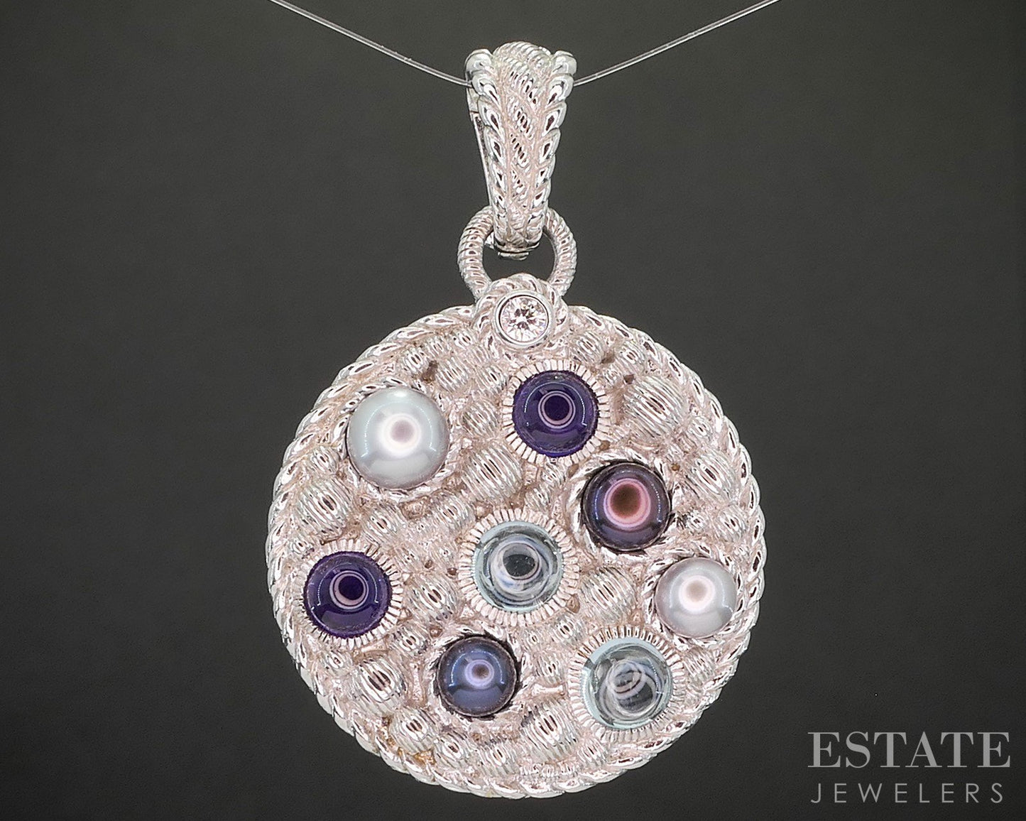 Sterling Silver Judith Ripka Pearl & Multi Gem Circle Pendant 21.7g p18358