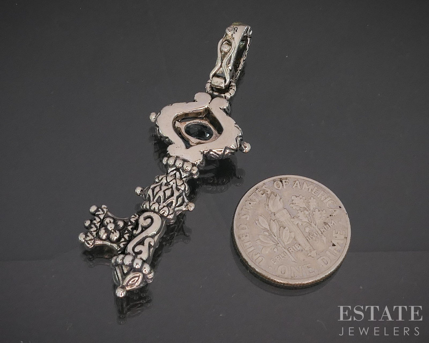 18k & Sterling Barbara Bixby Natural Blue Topaz Key Ladies Pendant 8.7g p18380