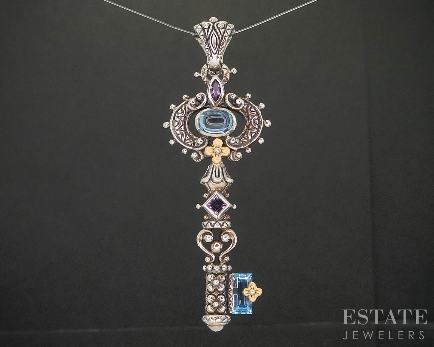 18k & Sterling Barbara Bixby Natural Multi Gem Key Ladies Pendant 11.6g p18381