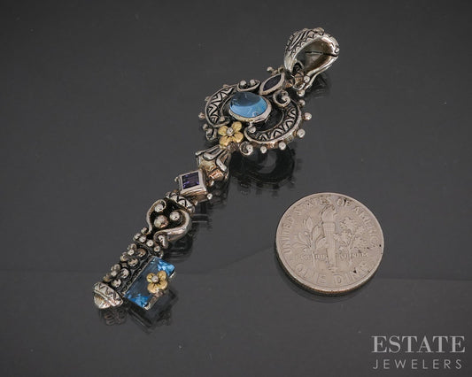 18k & Sterling Barbara Bixby Natural Multi Gem Key Ladies Pendant 11.6g p18381