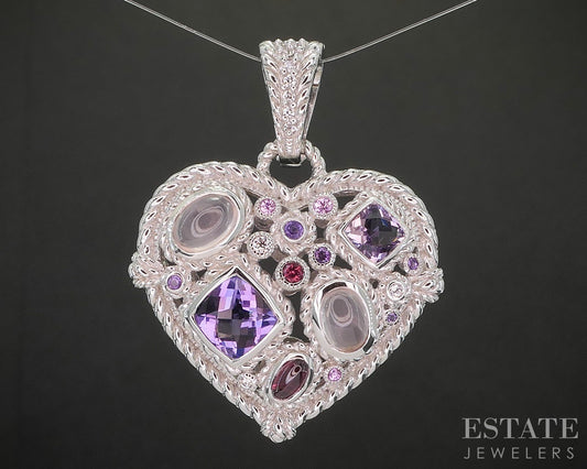 Sterling Silver Judith Ripka Multi Gem Heart Ladies Pendant 15.2g p18382