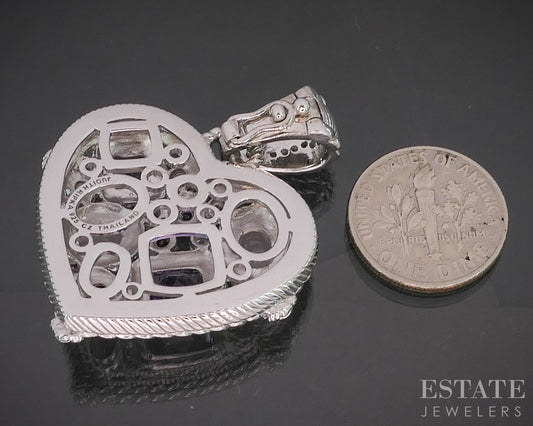 Sterling Silver Judith Ripka Multi Gem Heart Ladies Pendant 15.2g p18382