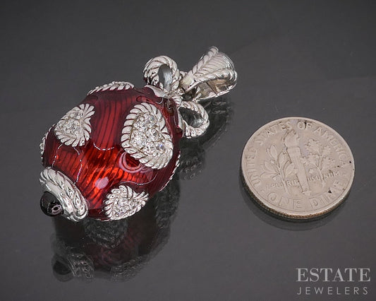 Sterling Silver Judith Ripka Red Enameled Garnet CZ Egg Pendant 18.5g p18384