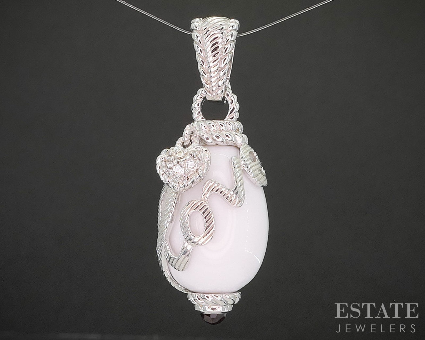 Sterling Silver Judith Ripka White Onyx Garnet CZ Egg Pendant 13.1g p18389