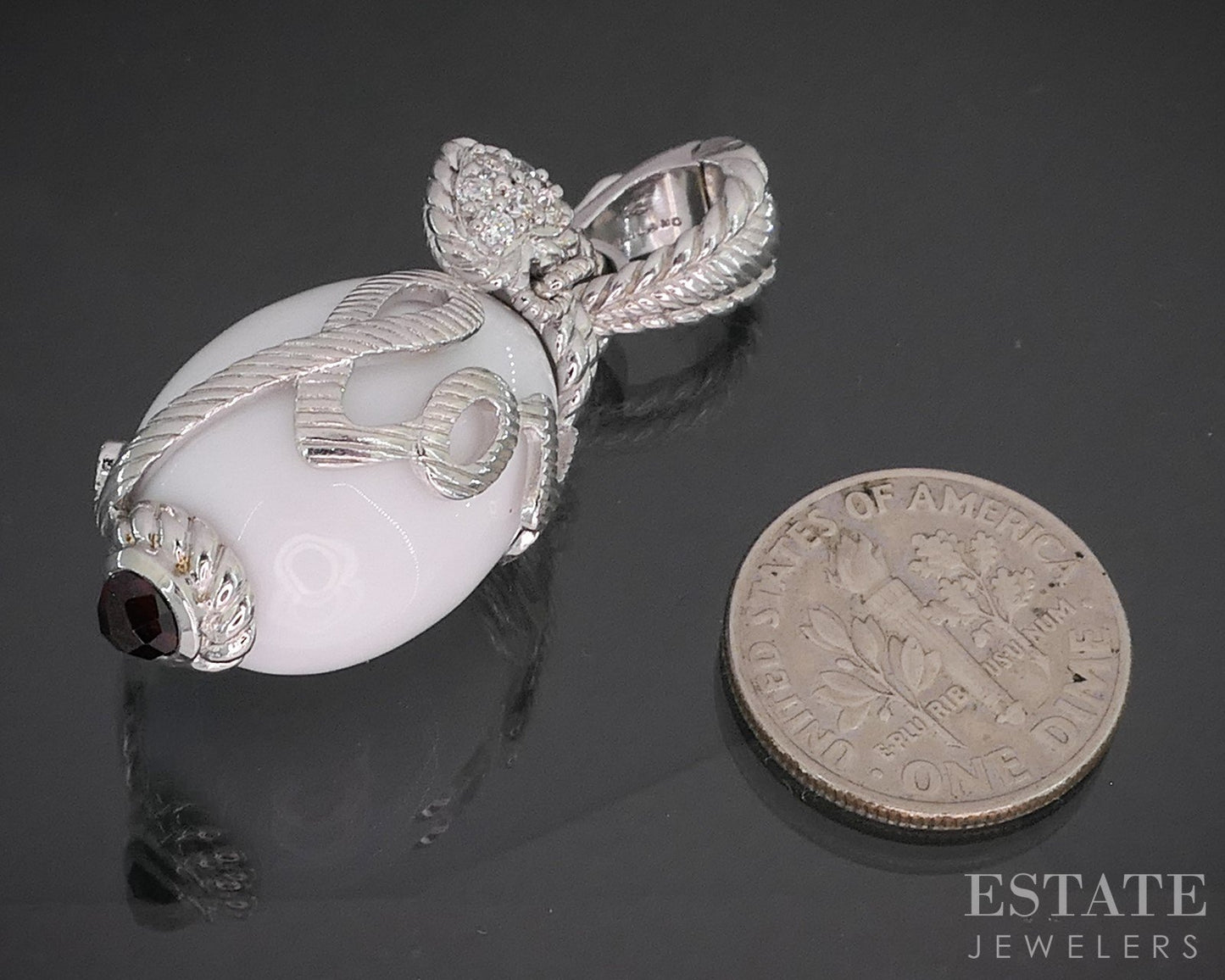 Sterling Silver Judith Ripka White Onyx Garnet CZ Egg Pendant 13.1g p18389