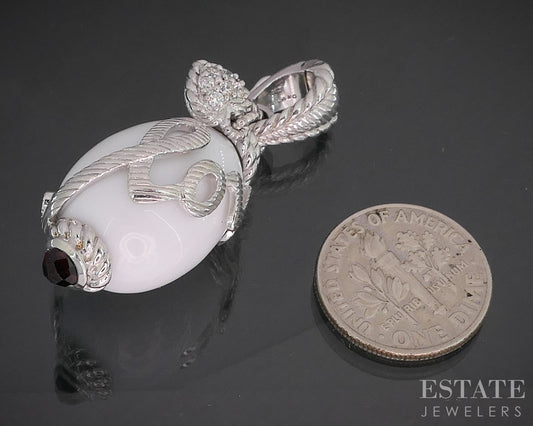 Sterling Silver Judith Ripka White Onyx Garnet CZ Egg Pendant 13.1g p18389