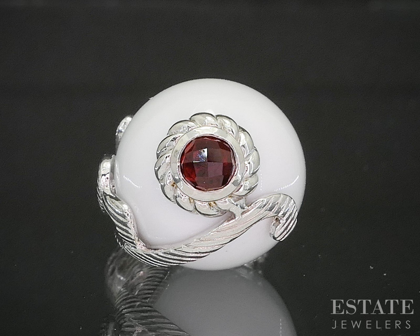 Sterling Silver Judith Ripka White Onyx Garnet CZ Egg Pendant 13.1g p18389