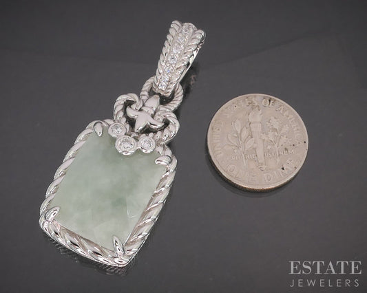 Sterling Silver Judith Ripka Natural Green Jade & CZ Pendant 15.5g p18390