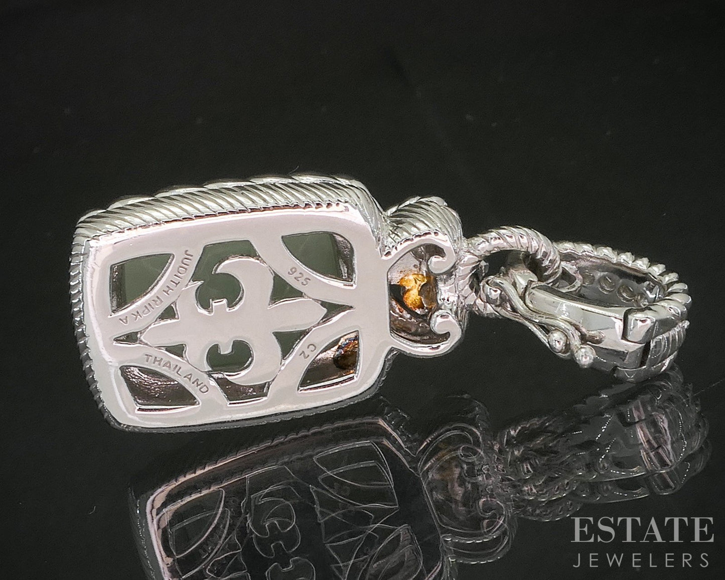 Sterling Silver Judith Ripka Natural Green Jade & CZ Pendant 15.5g p18390