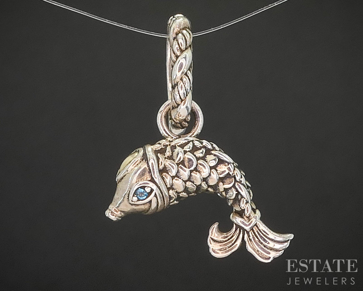 14k & Sterling JAI John Hardy Natural Blue Topaz Koi Fish Pendant 4.7g p18391