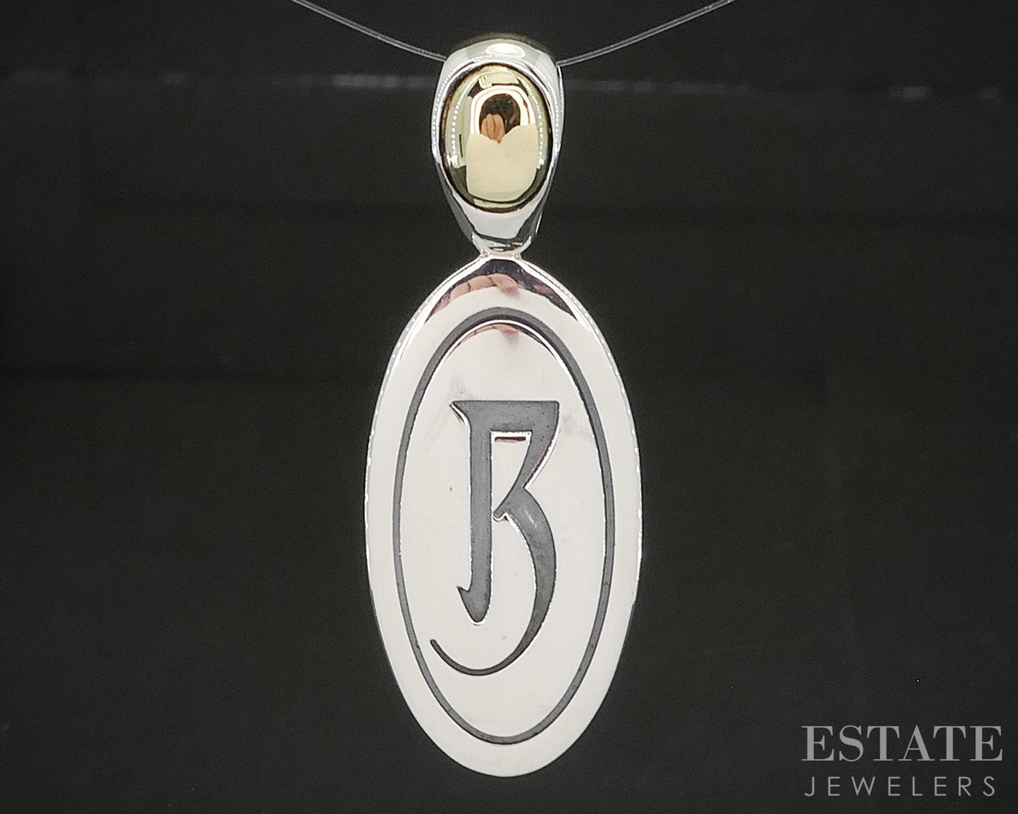 18k & Sterling Ann King Initial Letter R Oval Tag Pendant 6.7g p18394