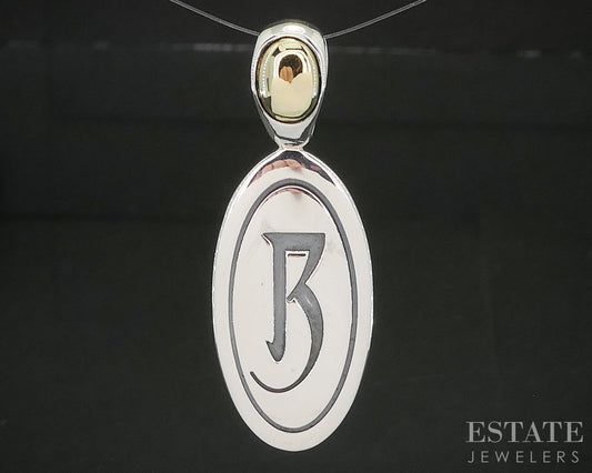 18k & Sterling Ann King Initial Letter R Oval Tag Pendant 6.7g p18394