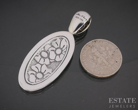 18k & Sterling Ann King Initial Letter R Oval Tag Pendant 6.7g p18394