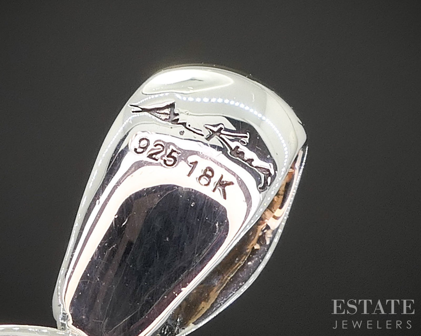 18k & Sterling Ann King Initial Letter R Oval Tag Pendant 6.7g p18394