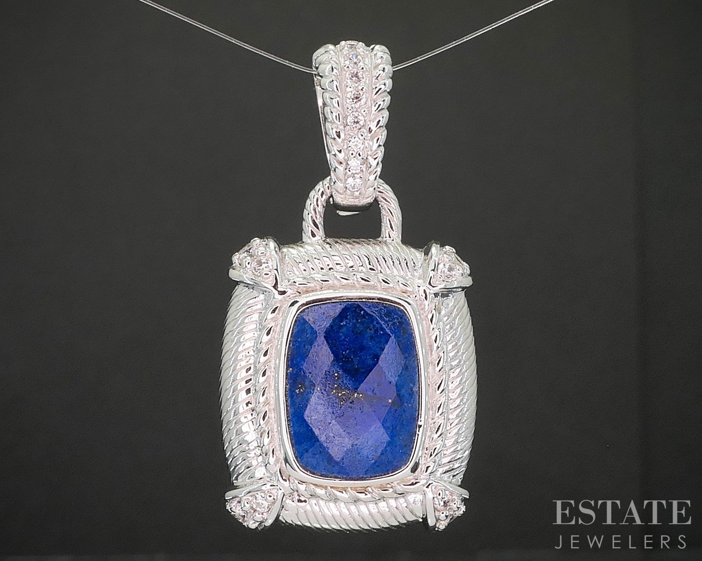 Sterling Silver Judith Ripka Natural Lapis & CZ Pendant 13.5g p18395