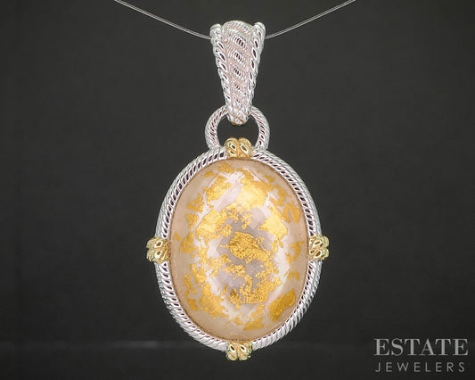 Sterling Silver Judith Ripka Gold Leaf Quartz MOP Doublet Pendant 11.3g p18396