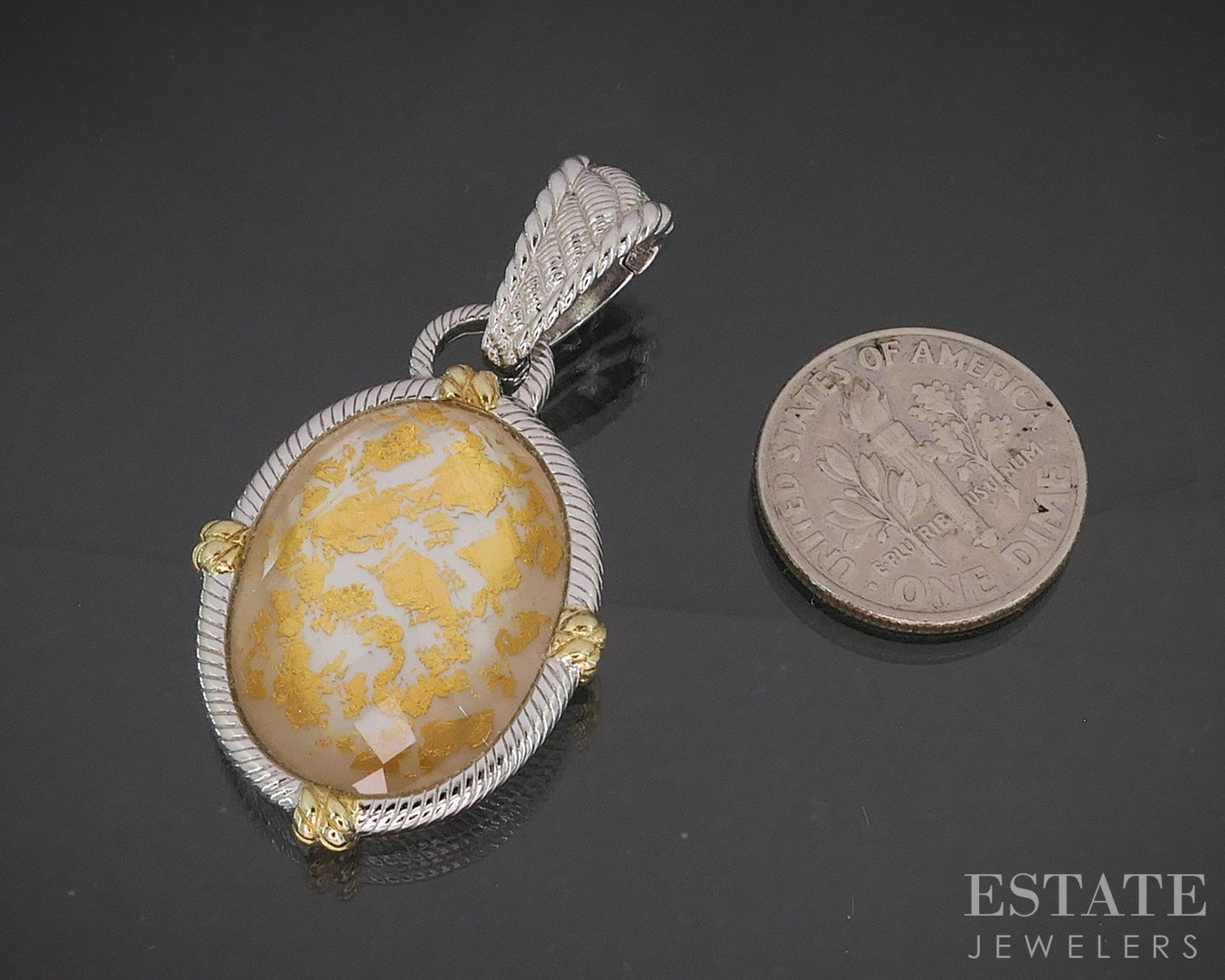 Sterling Silver Judith Ripka Gold Leaf Quartz MOP Doublet Pendant 11.3g p18396