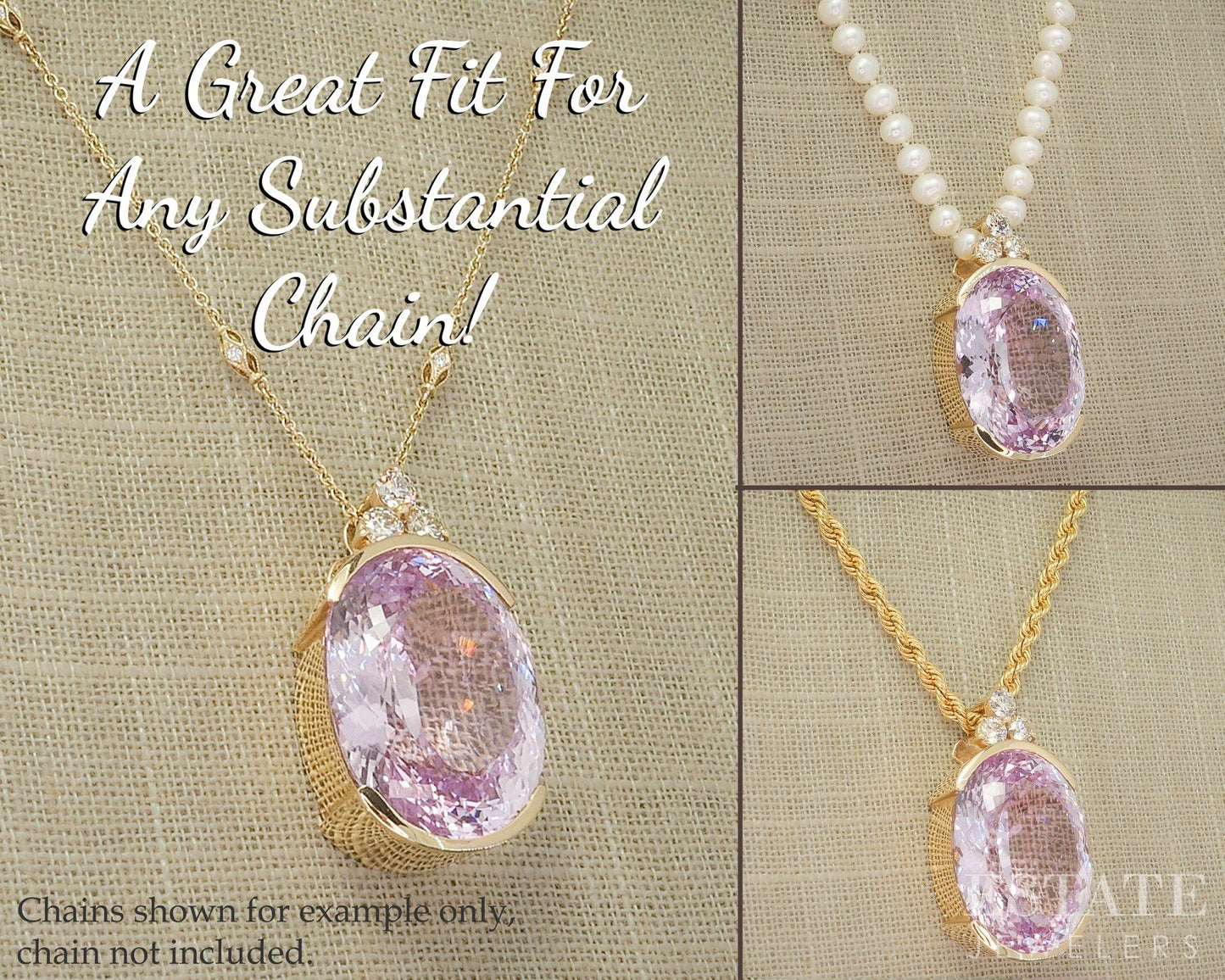 14k Yellow Gold IGI Natural 64.7ct Pink Kunzite & Diamond Pendant 27.2g p67617